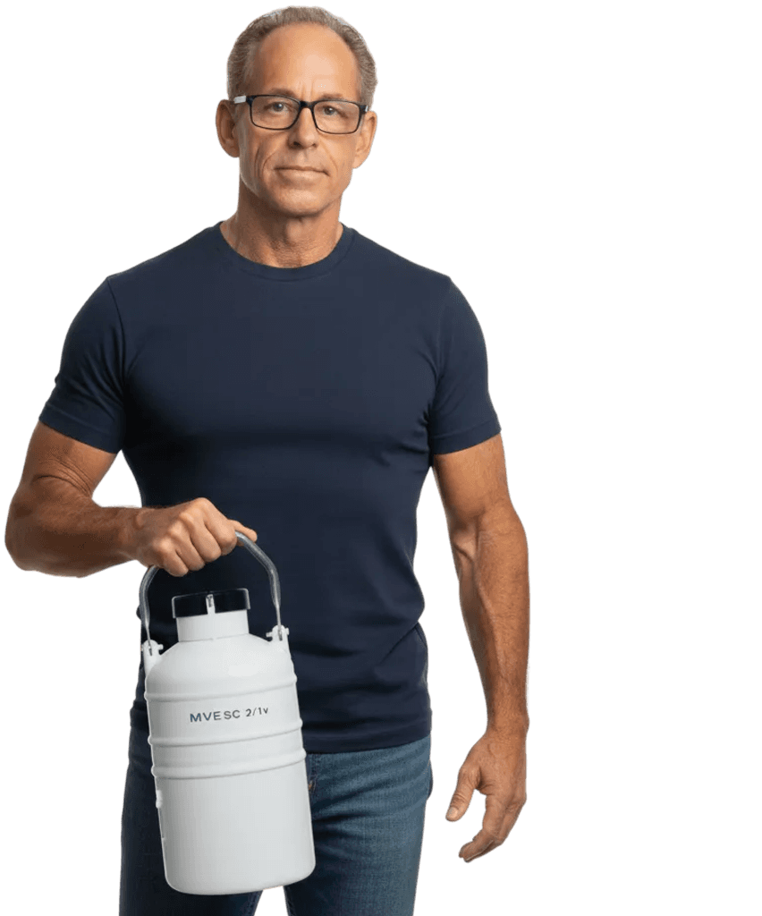 Dr. Mark Giovanini carrying a cryogenic storage tank